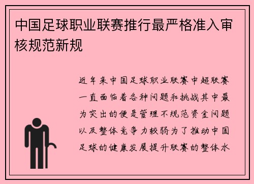 中国足球职业联赛推行最严格准入审核规范新规 中国足球职业联赛推行最严格准入审核规范新规